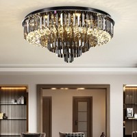 Lustre de plafond en cristal gris fumé circulaire pour salon, luminaire moderne de luxe en cristal pour chambre à coucher