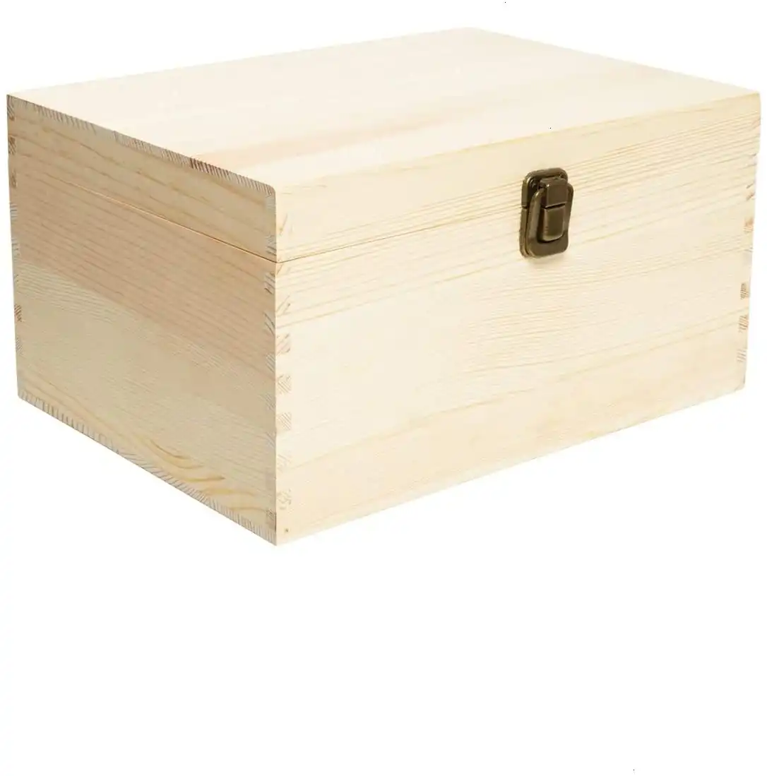 Caja grande de madera para guardar juguetes, madera lisa con tapa, con asas, cofre sin pintar, perfecto para documentos