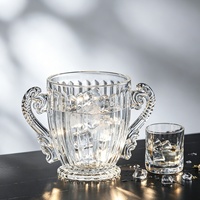 Seau à glace en verre vintage sculpté, bac à glace en verre, porte-glace à double poignée pour champagne, vin, bière, cocktail, décoration de bar à domicile
