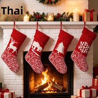 Chaussettes de Noël rouges en tricot moelleux à motif jacquard, sacs suspendus pour sapin de Noël, cheminée, décoration de maison, cadeau de fêtes