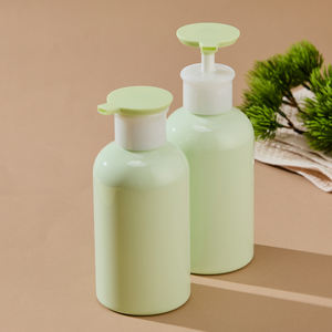 Bouteilles d'emballage cosmétique PET de 500ml couvercle rabattable en plastique pour contenants de lotion d'essence couleur verte brillante - Product Image 6