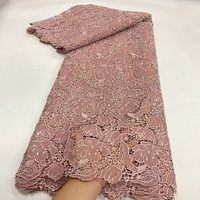Kain Bordir Tali Merah Mawar Bunga, Kain Jala Bordir Laser, Aksesoris Pakaian Gaun Pengantin, Guipure 100%