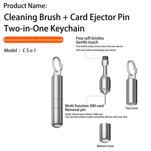 Multi-Function SIM Card Tray Removal Tool 2-in-1 Daily Portable Cleaner Portable Keychain