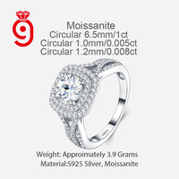 Bague élégante en moissanite, argent sterling S925, double halo avec sangle pavée fendue, couleur D VVS, empilable, pour couple