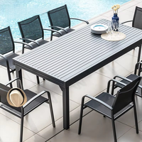 Table de jardin extensible, ensemble table et chaises en bois pour l'extérieur, 12 places, pour usage extérieur, durable, avec structure en aluminium