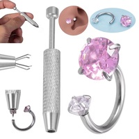 Kit de Joyería para Piercings de 2 Piezas, Incluye 1 Anillo de Nariz de Acero Inoxidable con Forma de Herradura y Doble Zirconia Sintética, 1 Herramienta para Agarrar Joyas