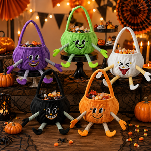 Borsa a secchiello in peluche Pafu per Halloween, divertente sacchetto porta caramelle a forma di fantasma con braccia e gambe, ideale come bomboniera per feste di Halloween per bambini - Product Image 3