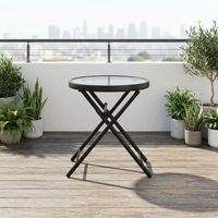 Table d'appoint ronde pliante, table de patio avec plateau en verre trempé, table à manger pour jardin, table ronde pliable en verre