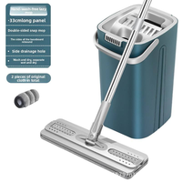 Serpillère plate extensible en acier inoxydable avec essorage coulissant, seau haute capacité à séparation sec/humide, tête en microfibre lavable, 2 têtes de serpillère