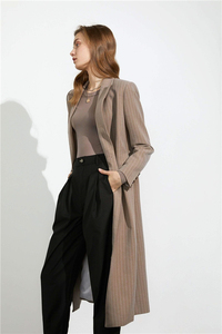 2023 <strong>Winter</strong> Fashion Modest Women's Custom Stripe <strong>Long</strong> Trench <strong>Coat</strong> for <strong>Ladies</strong> - Product Image 3