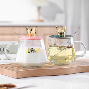 Taza de Vidrio de Alta Calidad Resistente al Calor con Asa de Corona y Tapa para Oficina o Niños - ¡Gran Oferta! - Product Image 3