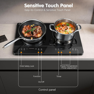 Table de cuisson à induction portable avec plaque en cristal, 10 niveaux de puissance, minuterie 180 minutes, commande tactile, chauffage indépendant 2 zones - Product Image 4