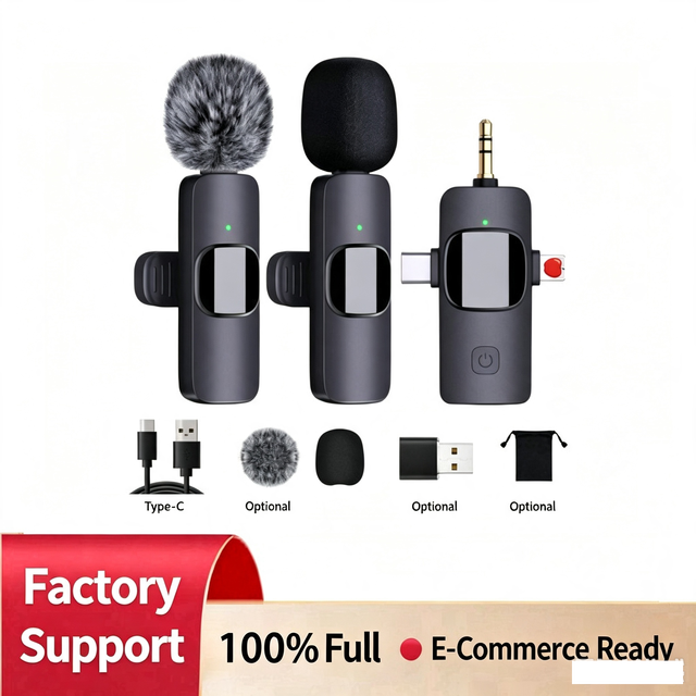 2.4G Wireless Collar Microphone K15 Three-in-one Omni-directional Built-in Battery Mobile Phone Live Streaming Outdoor Camera