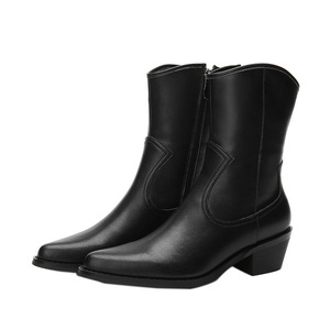 <span class=keywords><strong>Stivali</strong></span> da Donna Stivaletti in Pelle con Punta Media e Cerniera <span class=keywords><strong>Tacco</strong></span> Quadrato Stile Vintage Retrò Scarpe di Moda Fatte a Mano - Product Image 2