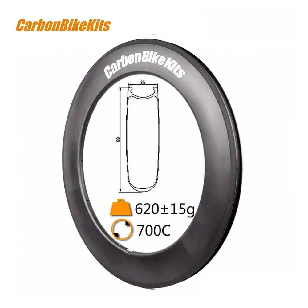 carbon rim 700c lightweight t800 Full Carbon 25mm Wide 88mm road bicycle Clincher Rims aero carbon wheelset
