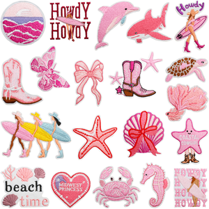 Hierro bordado Rosa playa estilo mar estrella delfín parches fieltro sombrero bolsa ropa decoraciones Howdy mar casa bota PVC - Product Image 4