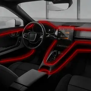 Kawat Neon 2 Meter 12V dengan Perlindungan Sekering untuk Dekorasi Interior Mobil Otomotif dengan Tepi Jahit 6Mm