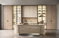 Gabinete de Cocina Moderno de Diseño Song con Puertas de Madera Contrachapada, Diseño de Panel de Madera, Uso Comercial, Garantía de 5 Años, Tamaño y Color Personalizables
