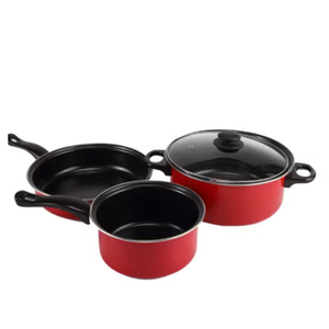 Microolla a presión antiadherente, 3 uds., juegos de cocina con revestimiento de acero inoxidable, utensilios de cocina rojos, sopa, olla para freír, juegos de ollas - Product Image 6