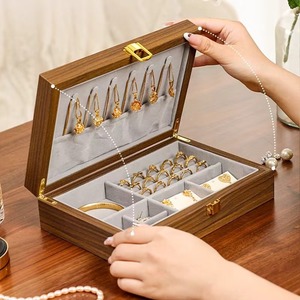 Wood Jewelry <b>Box</b> 24x16.5x6.5cm Divided Storage With Latch For Necklace Ring <b>Earring</b> Organizer - Product Image 1