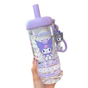 Botella de agua de plástico Kuromi Pochacco con pajita de 500 ml, taza de dibujos animados para niños, para uso escolar. - Product Image 4