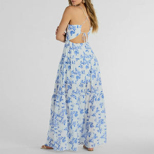 Fabricant de vêtements, robes longues décontractées d'été pour femmes, en coton et lin, imprimées de fleurs, sans manches, style plage, sur mesure - Product Image 2