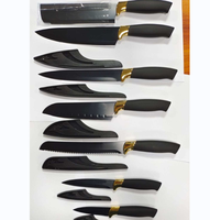 Ensemble de couteaux de chef professionnels antiadhésifs de haute qualité en acier inoxydable au carbone, ensemble de couteaux de cuisine noirs
