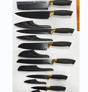 Ensemble de couteaux de chef professionnel ensemble de couteaux de cuisine en acier inoxydable au carbone de haute qualité antiadhésif ensemble de couteaux noirs