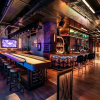 Meubles d'intérieur de style moderne pour taverne, comptoir de restaurant en bois, éclairage LED, décoration commerciale pour bars