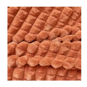 checker rabbit fur blanket fabric cut and embossed plush fabric