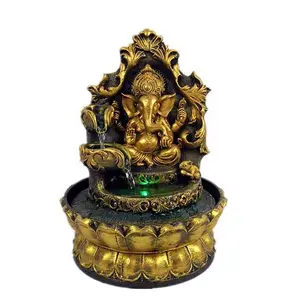 Hot Home Tabletop Gajah Buddha Fitur Air dengan Manik-manik Jatuh Dekorasi Air Mancur Zen, Patung Dewa India Ganesha