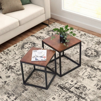Table basse carrée moderne en grain de bois avec cadre en métal noir pour la maison, la cuisine, la chambre à coucher, l'heure du thé, les meubles de salon