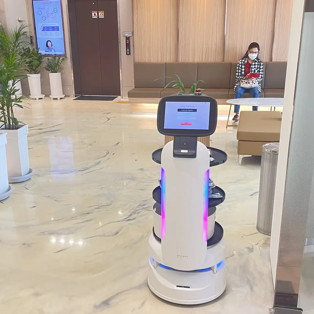 インテリジェントレストラン配達ロボット商業ウェイターロボット工場ショッピングモール歓迎リーダー広告マーケティング配達