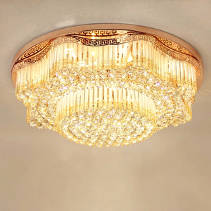 New Style Living Room Decor Luxury <b>LED</b> Modern Gold Crystal round Ceiling Lamp for Villa Hotels with Iron Base - Product Image 1
