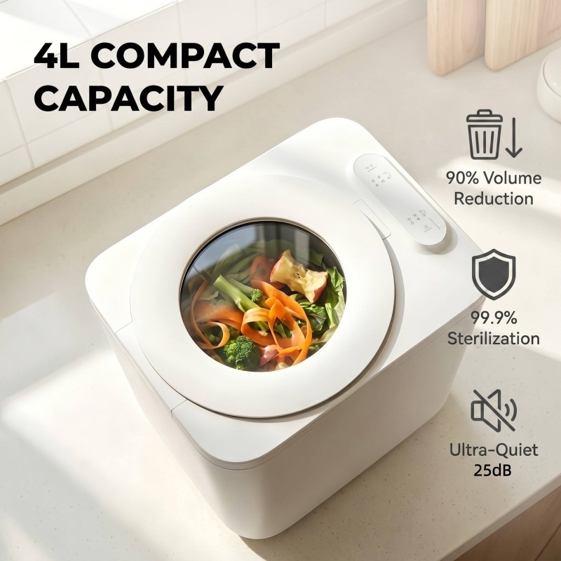 Odor-Free 4L Smart Electric Composter Kitchen Food Waste Disposer For Family Garden With Detachable Carbon Filter