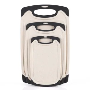 Plastic Cutting Board Plastic 3 Pcs Kitchen Non Slip Wheat Straw Plastic Chopping Cutting Board Set With Juice Groove