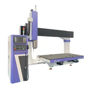 5 axis big size 360 Degree wood engraving milling atc cnc router with moving table and rotating spindle 1325 2030