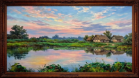Peinture à l'huile sur toile surdimensionnée personnalisée de luxe, paysage réaliste, faite à la main, cadre en bois, esthétique bucolique vintage, art mural pour salon