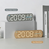 Décoration de salon portable, lumière ambiante, grand écran, affichage électronique de la température, horloge numérique intelligente de table en bois, réveil LED
