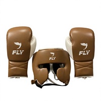 Ensemble d'équipement de boxe personnalisé Winning Boxing : Casque, Gants, Protection inguinale marron en cuir véritable à lacets, unisexe, pour entraînement et sparring