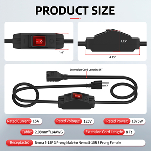 UL 인증 125V 15A 헤비 듀티 야외용 3구 전원 연장 코드 방수 8피트 14 AWG 온오프 LED 인라인 전원 스위치 - Product Image 2