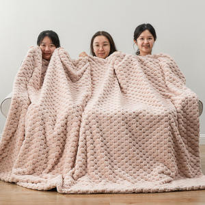 Nhà cung cấp chăn lông giả mềm mại siêu sang trọng, màu trơn, dày, nhuộm chàm kiểu Hàn Quốc, chất liệu lông minky nhăn, chăn lông giả gợn sóng - Product Image 2