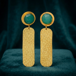 ต่างหูสแตนเลสชุบทองคำ 24K และแพลตตินัมสีเขียวโอนิกซ์คลาสสิกสำหรับเด็ก - Product Image 3