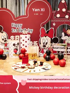 Decoración de Cumpleaños con Temática de <span class=keywords><strong>Mickey</strong></span> y Minnie, Panel de Fondo de KT con Diseño Personalizado de Luna Llena para <span class=keywords><strong>Primer</strong></span> Cumpleaños - Product Image 4