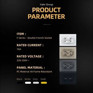 Panel Táctil de PC Ignífugo de Diseño Moderno, Enchufe de Pared Francés Empotrado de Doble Salida con Estándar Europeo, 2 Tomas de Corriente, IP20 - Product Image 2