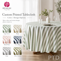 Nappe ronde en polyester et lin Hualai vert sauge à rayures blanches, résistante aux plis, idéale pour les mariages en extérieur et les fêtes dans le jardin