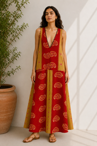 Vintage Kantha <b>Loose</b> V Neckline Sleeveless Beachwear <b>Dress</b> for Women - Product Image 6