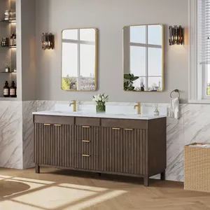 Fabbrica del Vietnam all'ingrosso moderno classico in legno massello per il <span class=keywords><strong>bagno</strong></span> <span class=keywords><strong>mobile</strong></span> lavabo doppio lavello MDF compensato melamina Board per Hotel - Product Image 1
