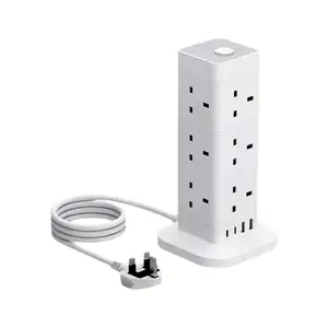 OSWELL BS Standard UK 3 PIN Plug Multiple Socket With Type C USB Port Charger Tower Power Extension Lead