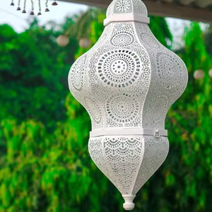 Lámpara de fundición de sombra colgante marroquí blanca, Material de vidrio para decoración del hogar, luz nocturna al aire libre para bodas, Navidad, Diwali - Product Image 1